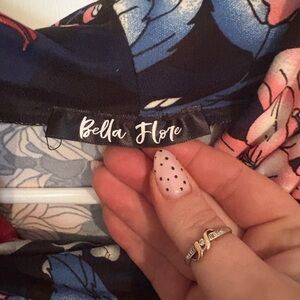 Women's Elegant Floral Top - Navy and Coral